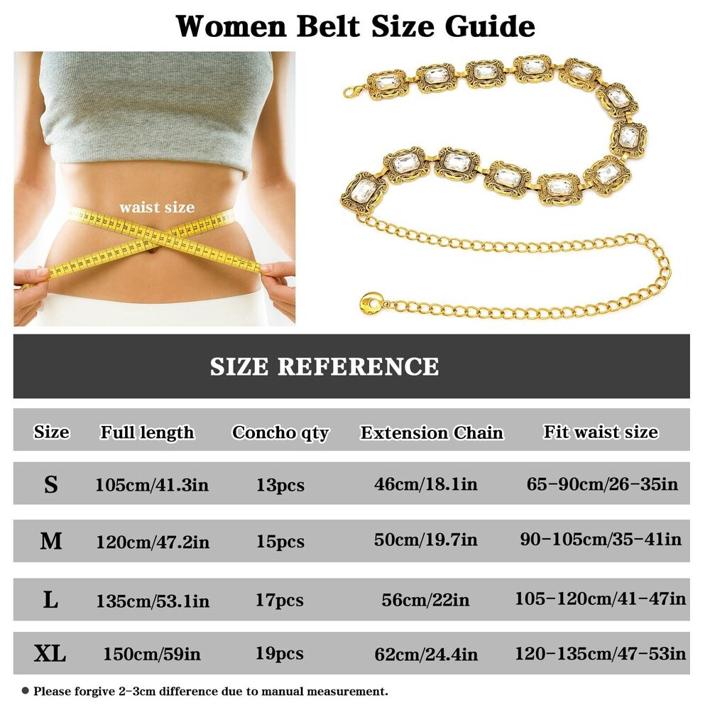 4267 Western Belt For Women Metal Concho Chain Belts Cowgirl Country - Picture 7 of 7